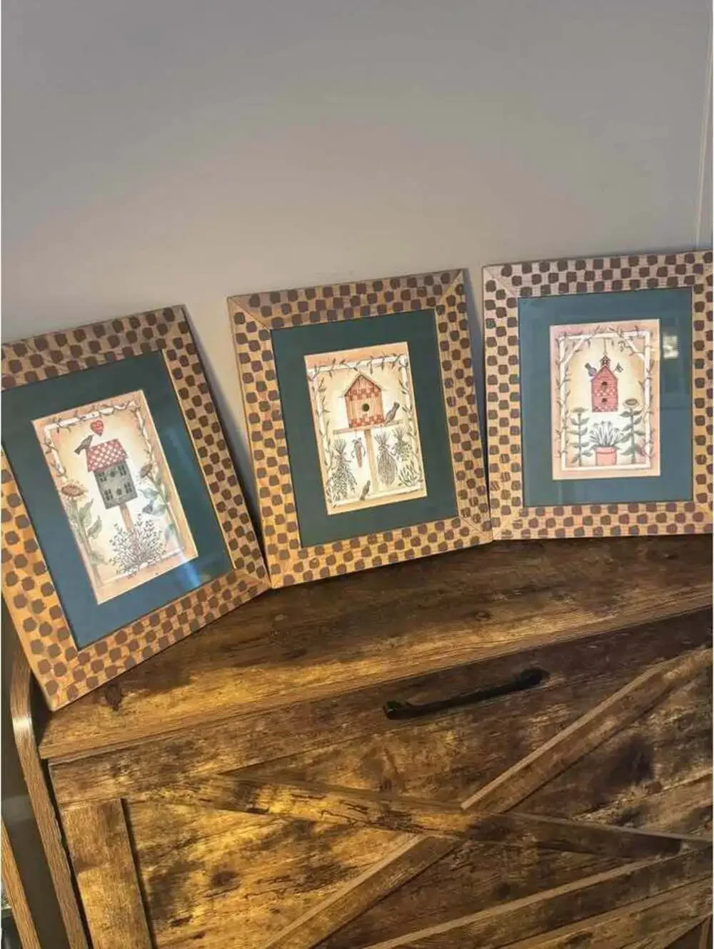 Set of 3 Primitive Birdhouse Framed Art Prints